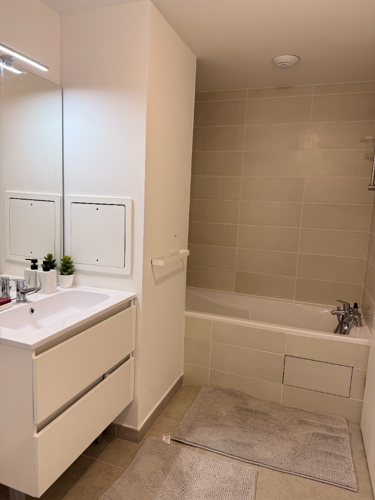 Salle de bain baignoire et vasque, maison Disneyland Paris